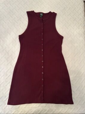 Sleeveless Button-Front Maroon Dress